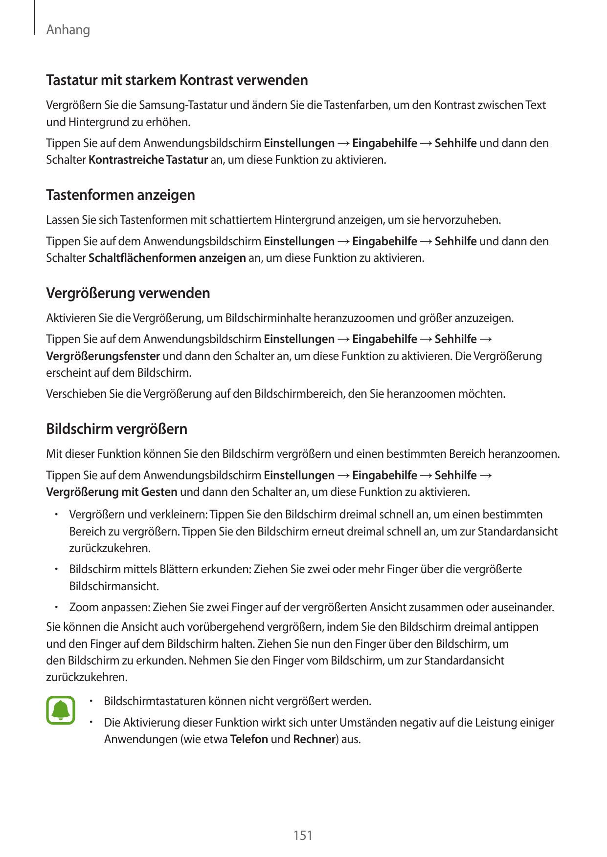 AnhangTastatur mit starkem Kontrast verwendenVergrößern Sie die Samsung-Tastatur und ändern Sie die Tastenfarben, um den Kontras