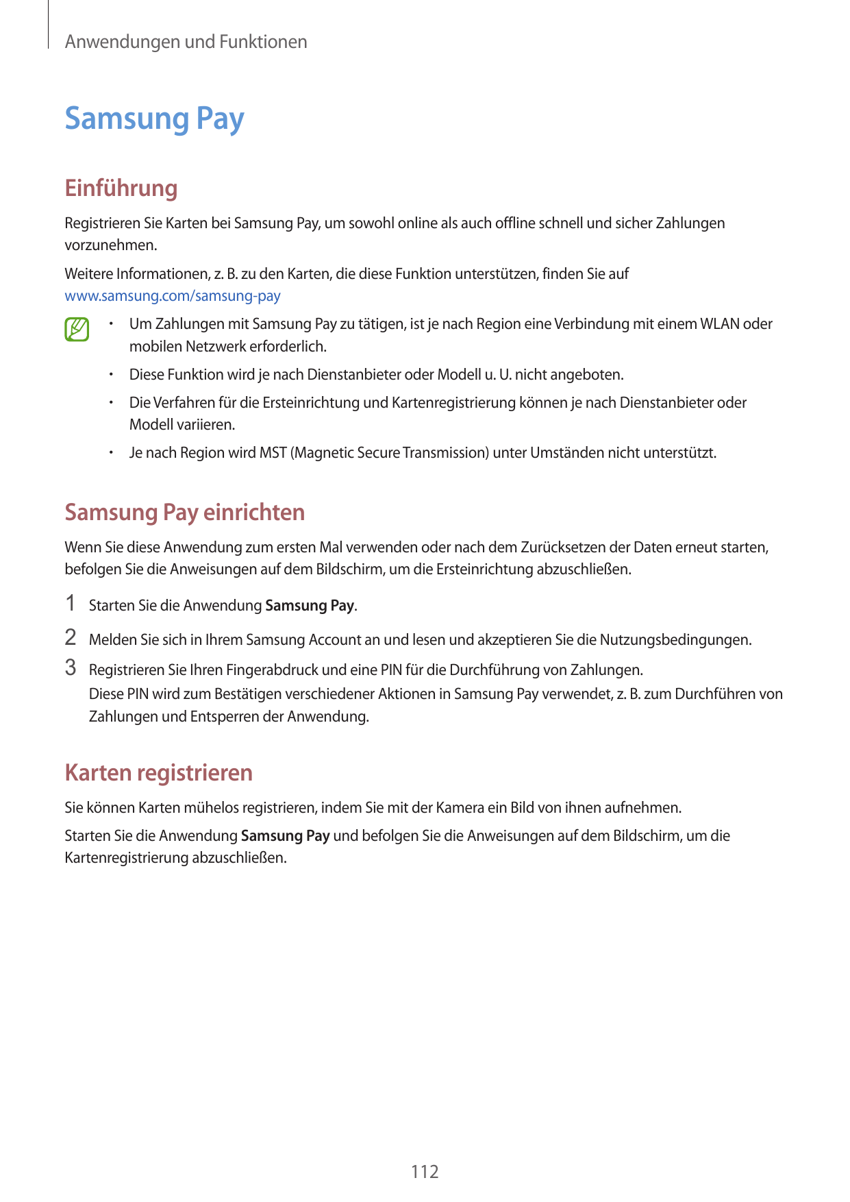 Anwendungen und FunktionenSamsung PayEinführungRegistrieren Sie Karten bei Samsung Pay, um sowohl online als auch offline schnel