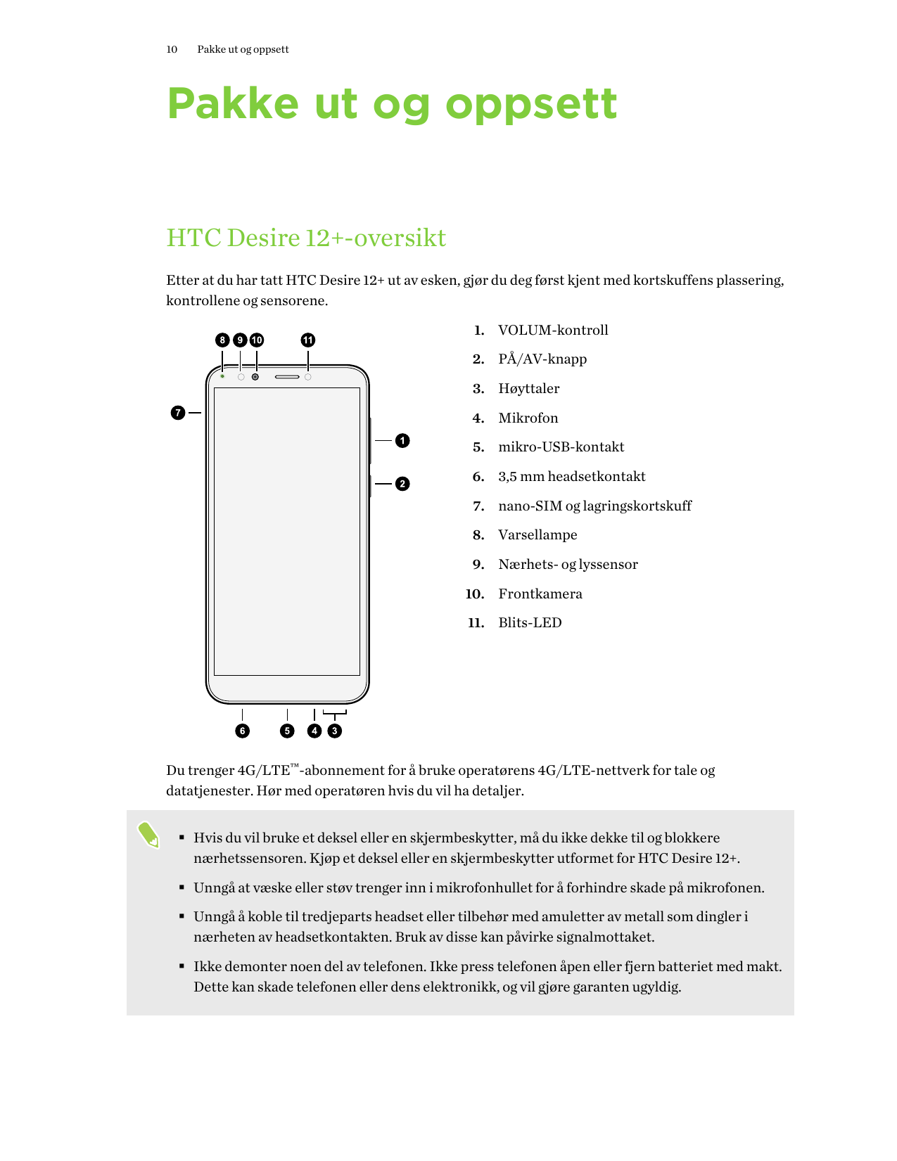10Pakke ut og oppsettPakke ut og oppsettHTC Desire 12+-oversiktEtter at du har tatt HTC Desire 12+ ut av esken, gjør du deg førs