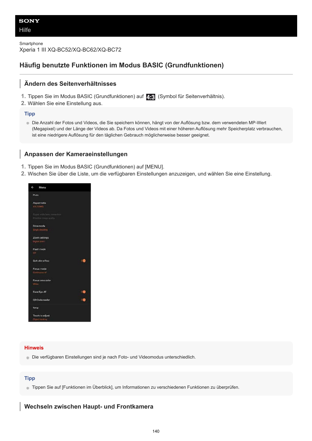 HilfeSmartphoneXperia 1 III XQ-BC52/XQ-BC62/XQ-BC72Häufig benutzte Funktionen im Modus BASIC (Grundfunktionen)Ändern des Seitenv