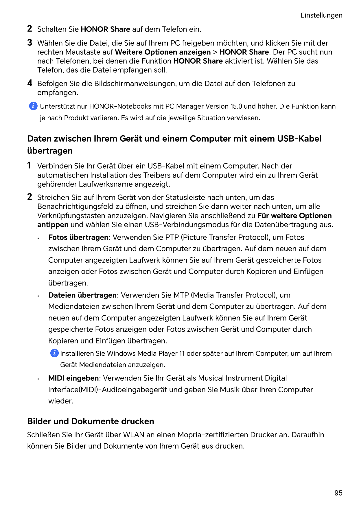 Einstellungen2Schalten Sie HONOR Share auf dem Telefon ein.3Wählen Sie die Datei, die Sie auf Ihrem PC freigeben möchten, und kl