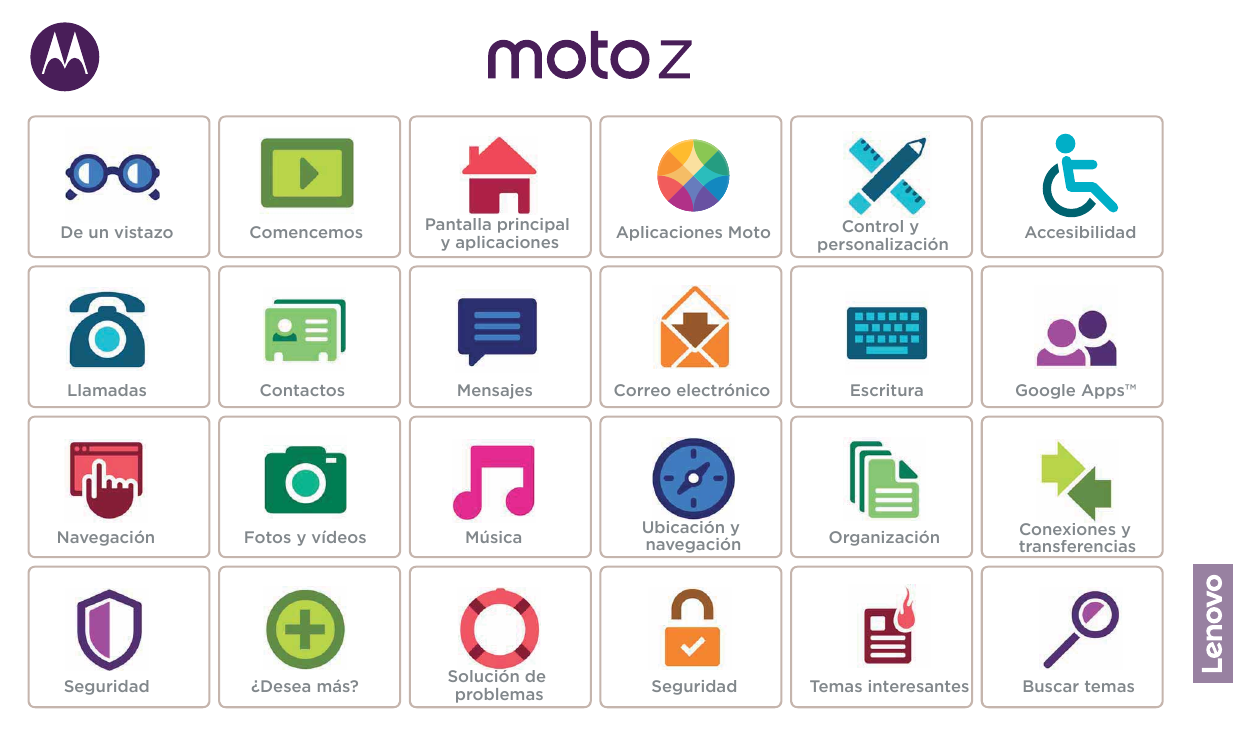Moto GComencemosPantalla principaly aplicacionesAplicaciones MotoControl ypersonalizaciónAccesibilidadLlamadasContactosMensajesC