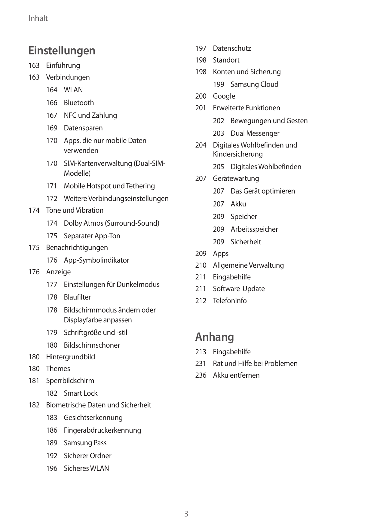 InhaltEinstellungen197Datenschutz198Standort198 Konten und Sicherung163Einführung163Verbindungen199 Samsung Cloud200Google201 Er