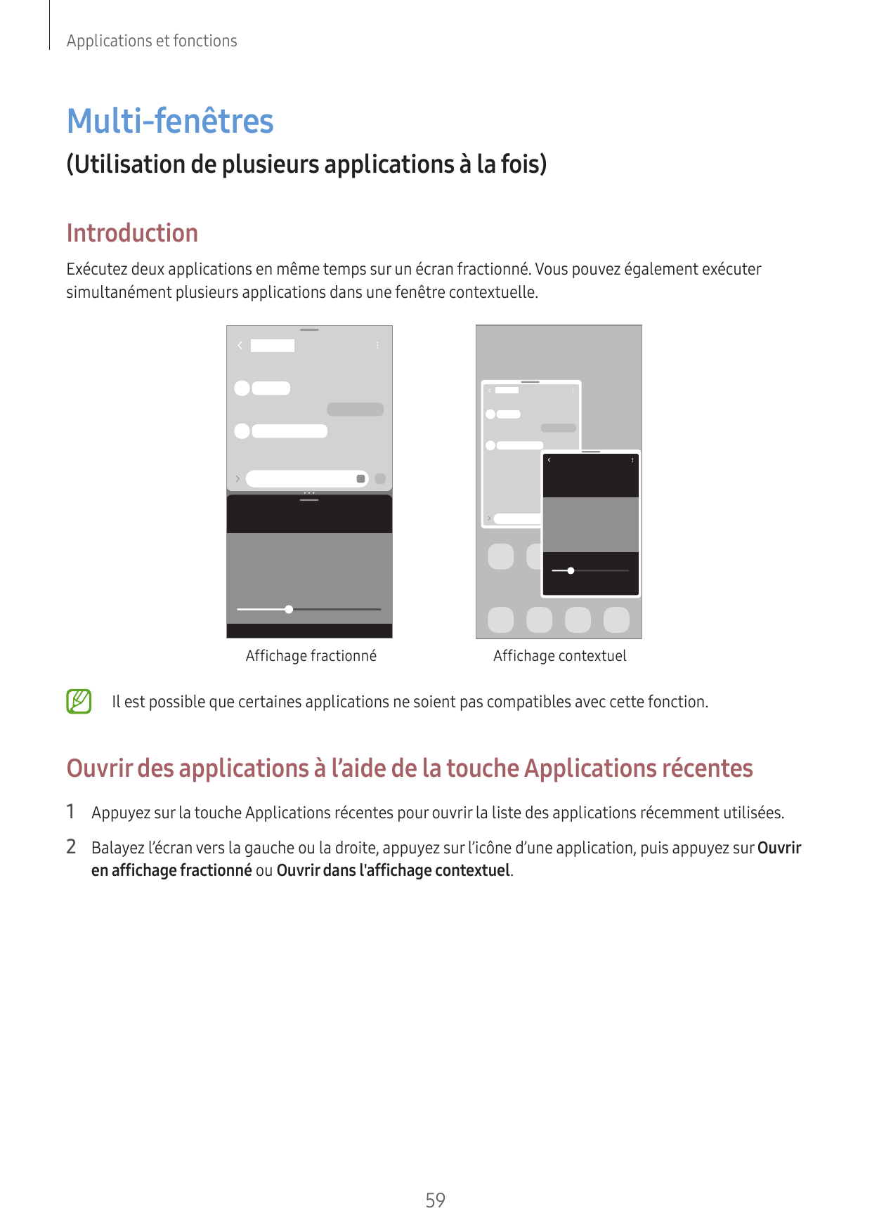 Applications et fonctionsMulti-fenêtres(Utilisation de plusieurs applications à la fois)IntroductionExécutez deux applications e