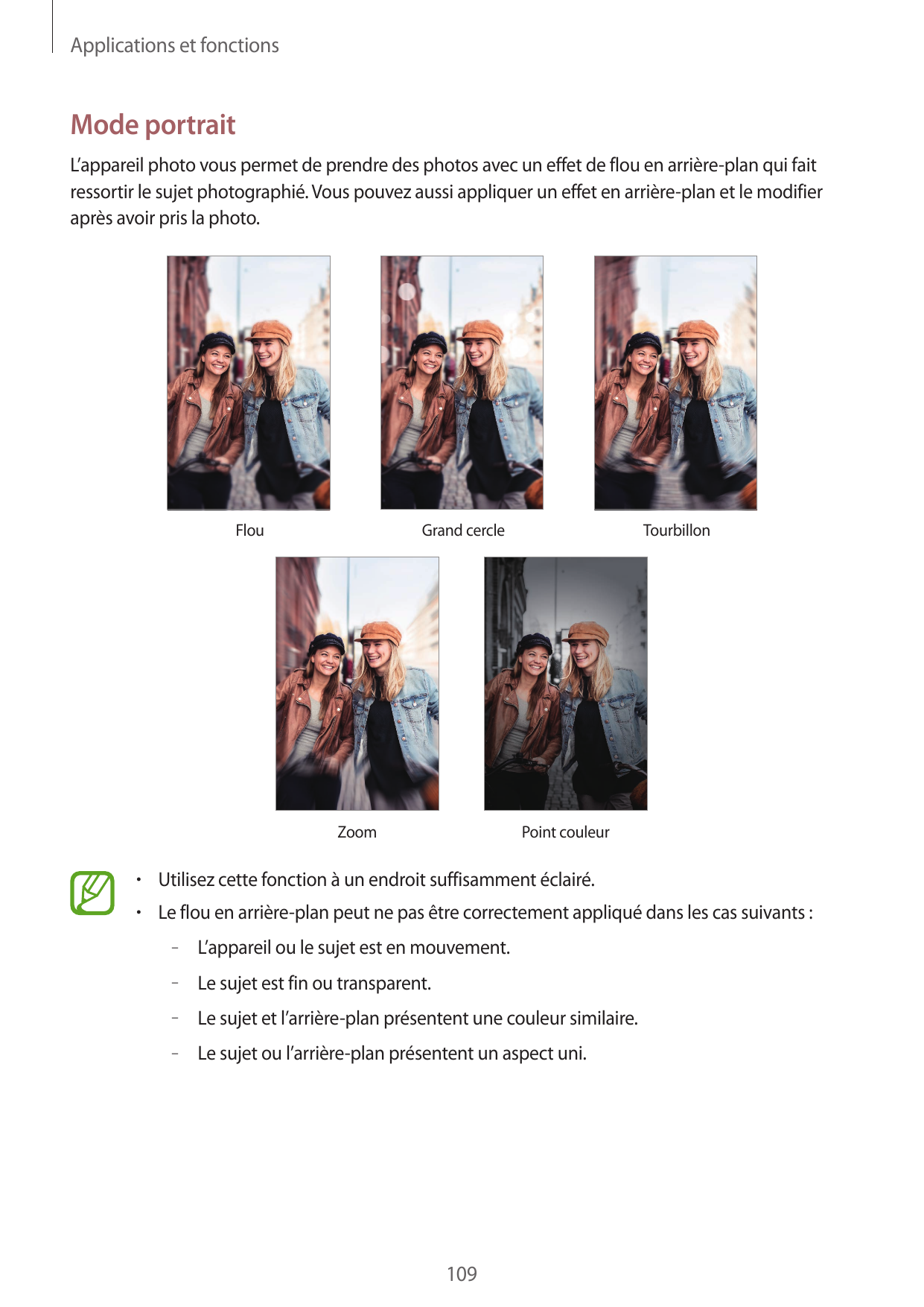 Applications et fonctionsMode portraitL’appareil photo vous permet de prendre des photos avec un effet de flou en arrière-plan q
