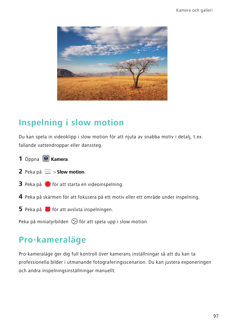 Kamera och galleriInspelning i slow motionDu kan spela in videoklipp i slow motion för att njuta av snabba motiv i detalj, t.ex.