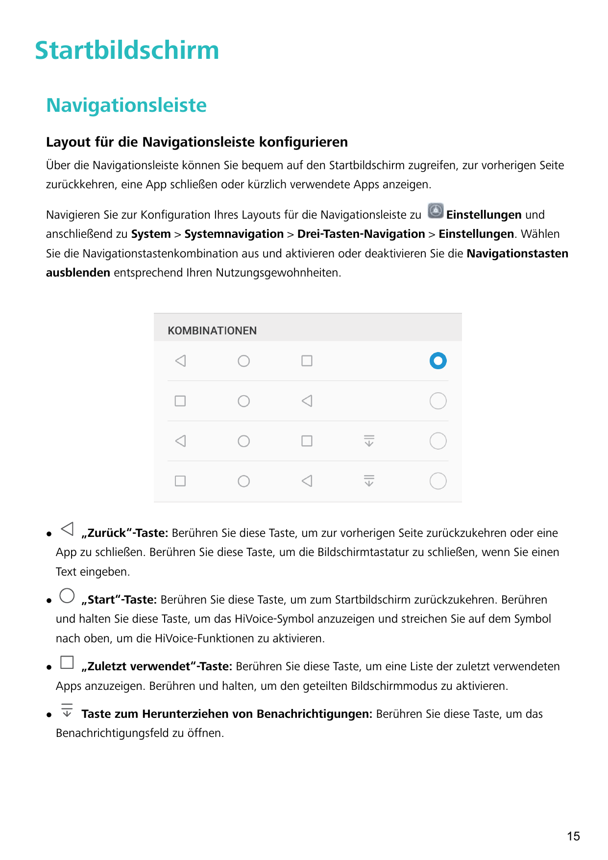 StartbildschirmNavigationsleisteLayout für die Navigationsleiste konfigurierenÜber die Navigationsleiste können Sie bequem auf d