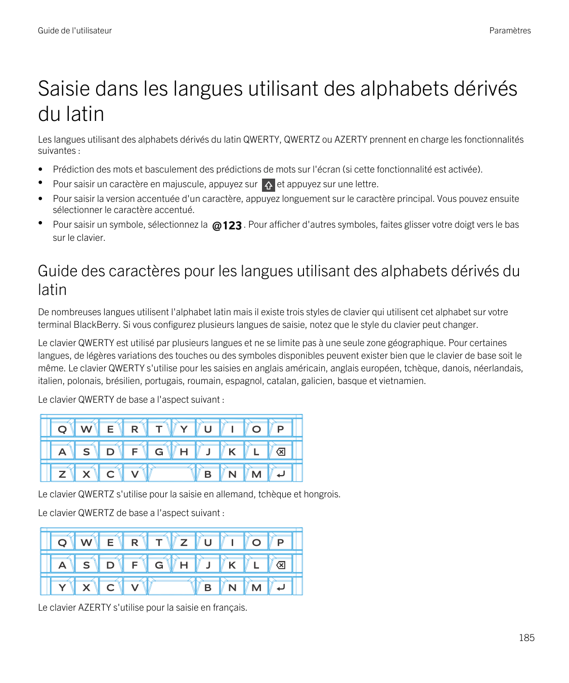 Guide de l'utilisateurParamètresSaisie dans les langues utilisant des alphabets dérivésdu latinLes langues utilisant des alphabe