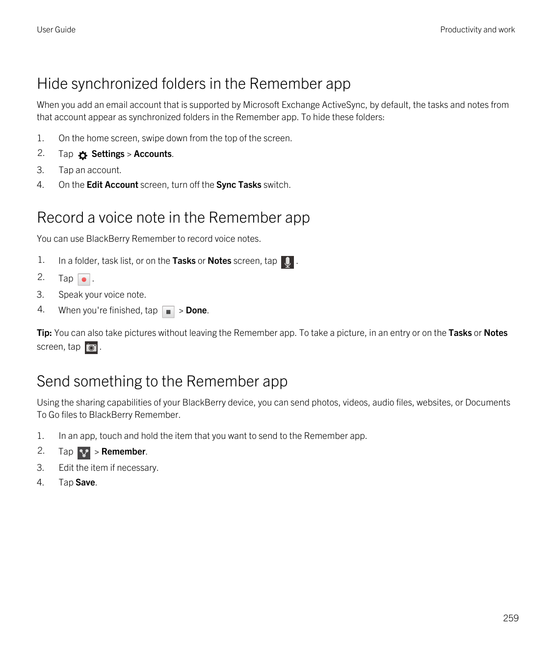 User GuideProductivity and workHide synchronized folders in the Remember appWhen you add an email account that is supported by M