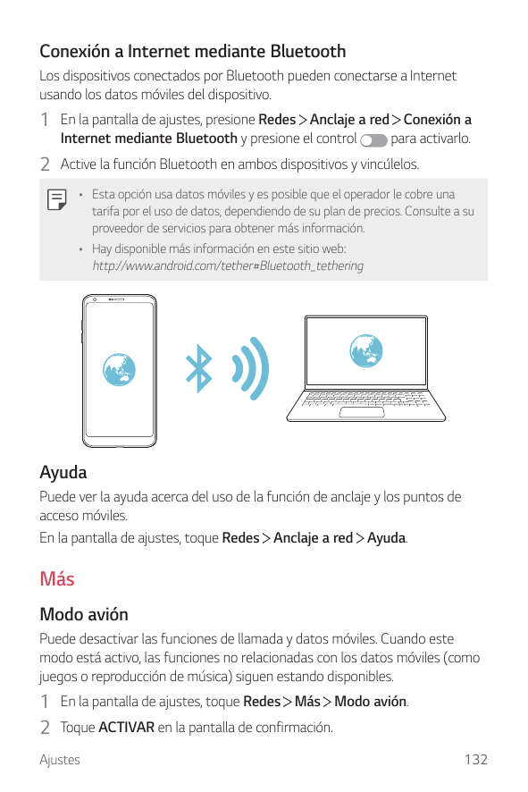 Conexión a Internet mediante BluetoothLos dispositivos conectados por Bluetooth pueden conectarse a Internetusando los datos móv