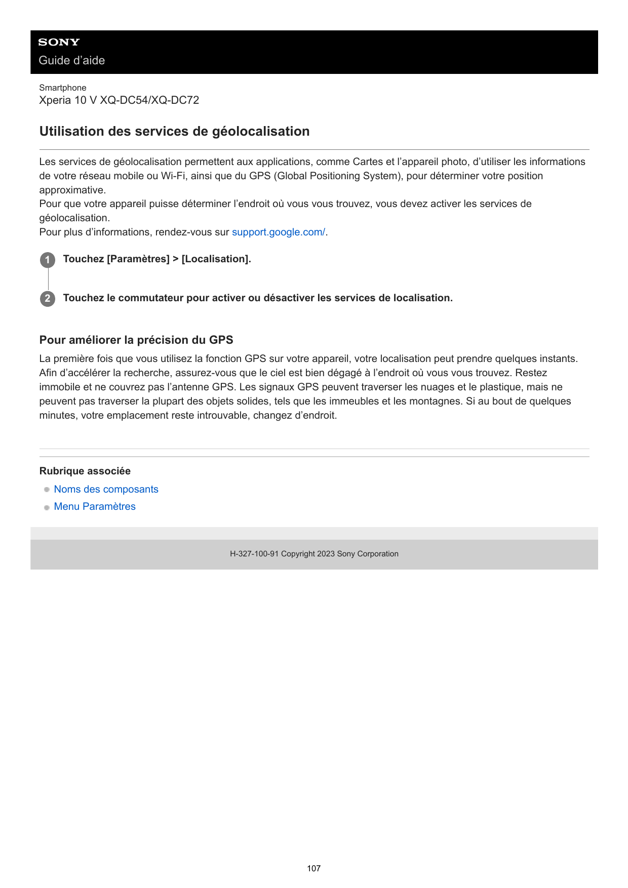 Guide d’aideSmartphoneXperia 10 V XQ-DC54/XQ-DC72Utilisation des services de géolocalisationLes services de géolocalisation perm