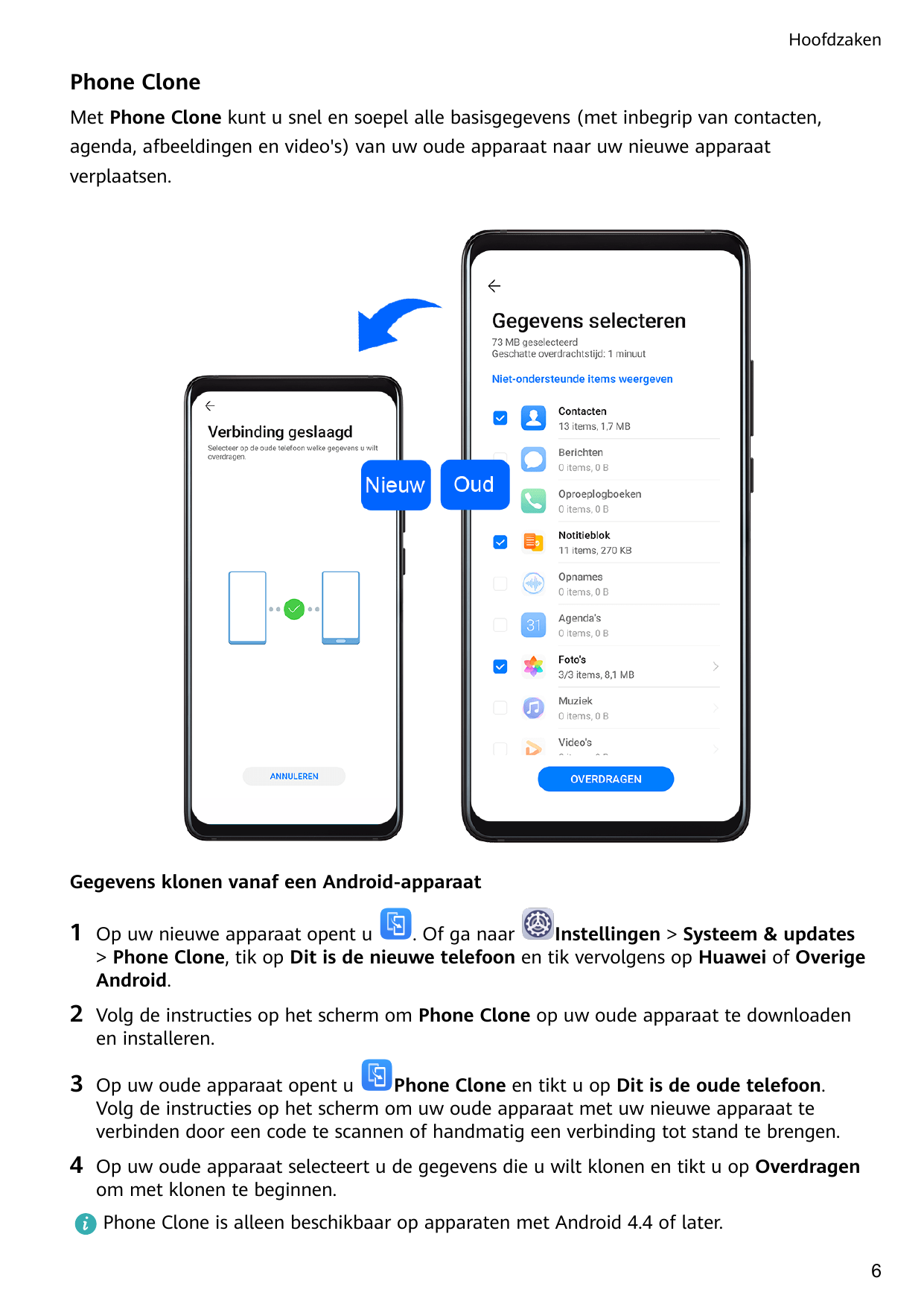HoofdzakenPhone CloneMet Phone Clone kunt u snel en soepel alle basisgegevens (met inbegrip van contacten,agenda, afbeeldingen e