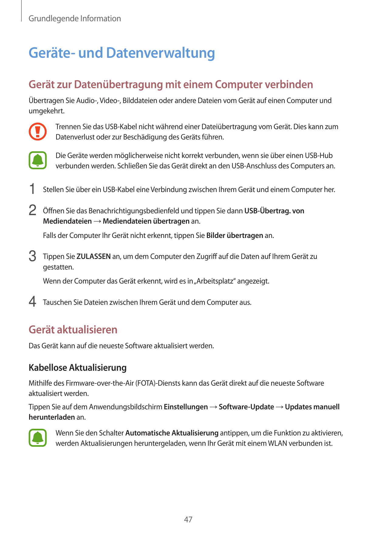 Grundlegende InformationGeräte- und DatenverwaltungGerät zur Datenübertragung mit einem Computer verbindenÜbertragen Sie Audio-,