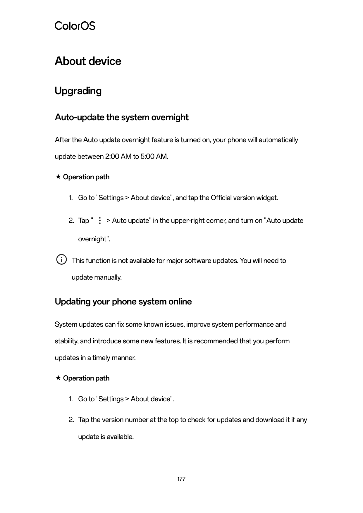 About deviceUpgradingAuto-update the system overnightAfter the Auto update overnight feature is turned on, your phone will autom