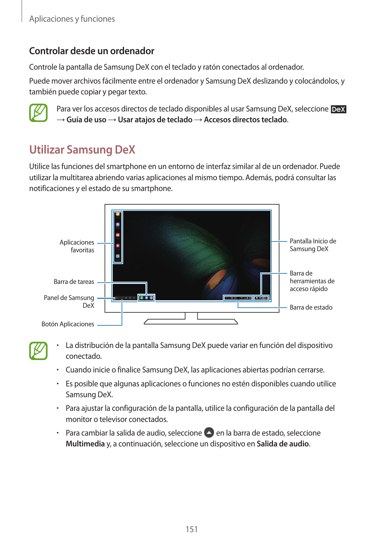 Aplicaciones y funcionesControlar desde un ordenadorControle la pantalla de Samsung DeX con el teclado y ratón conectados al ord