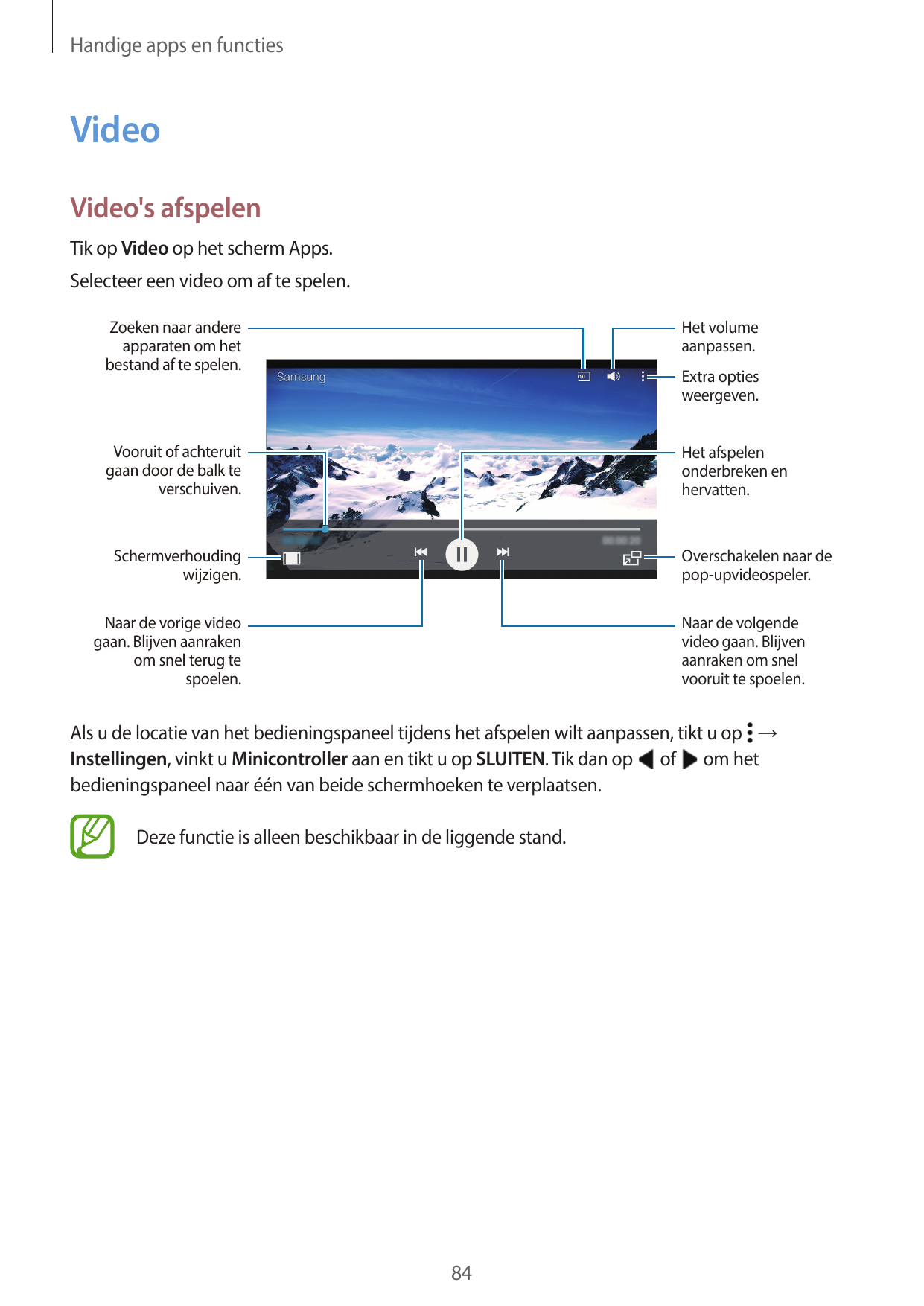 Handige apps en functiesVideoVideo's afspelenTik op Video op het scherm Apps.Selecteer een video om af te spelen.Zoeken naar and
