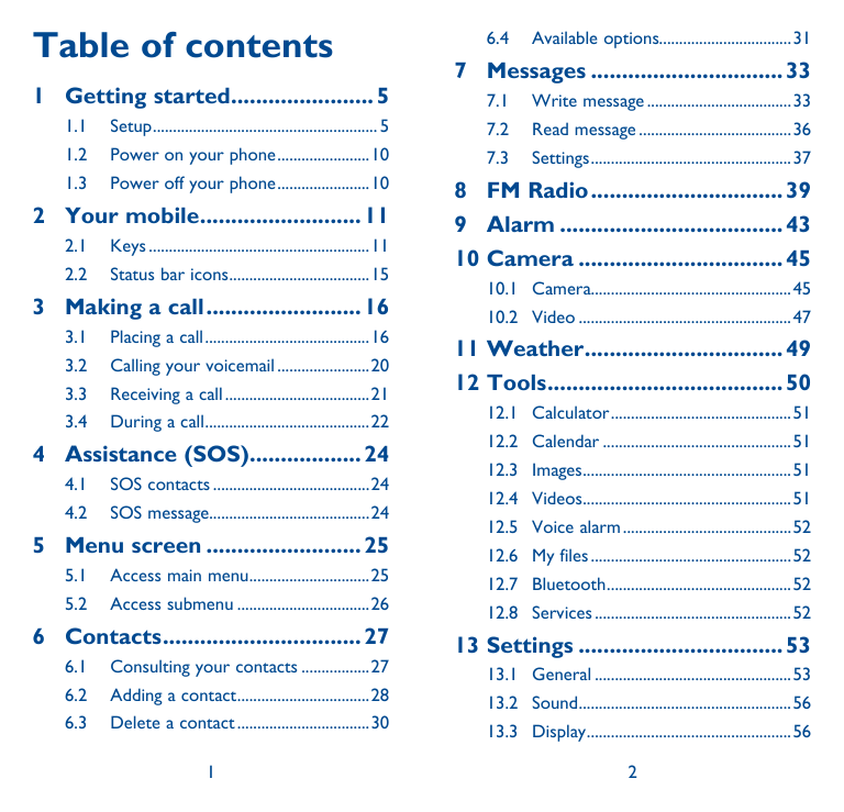 Table of contents1 Getting started........................ 56.4 Available options.................................317Messages...