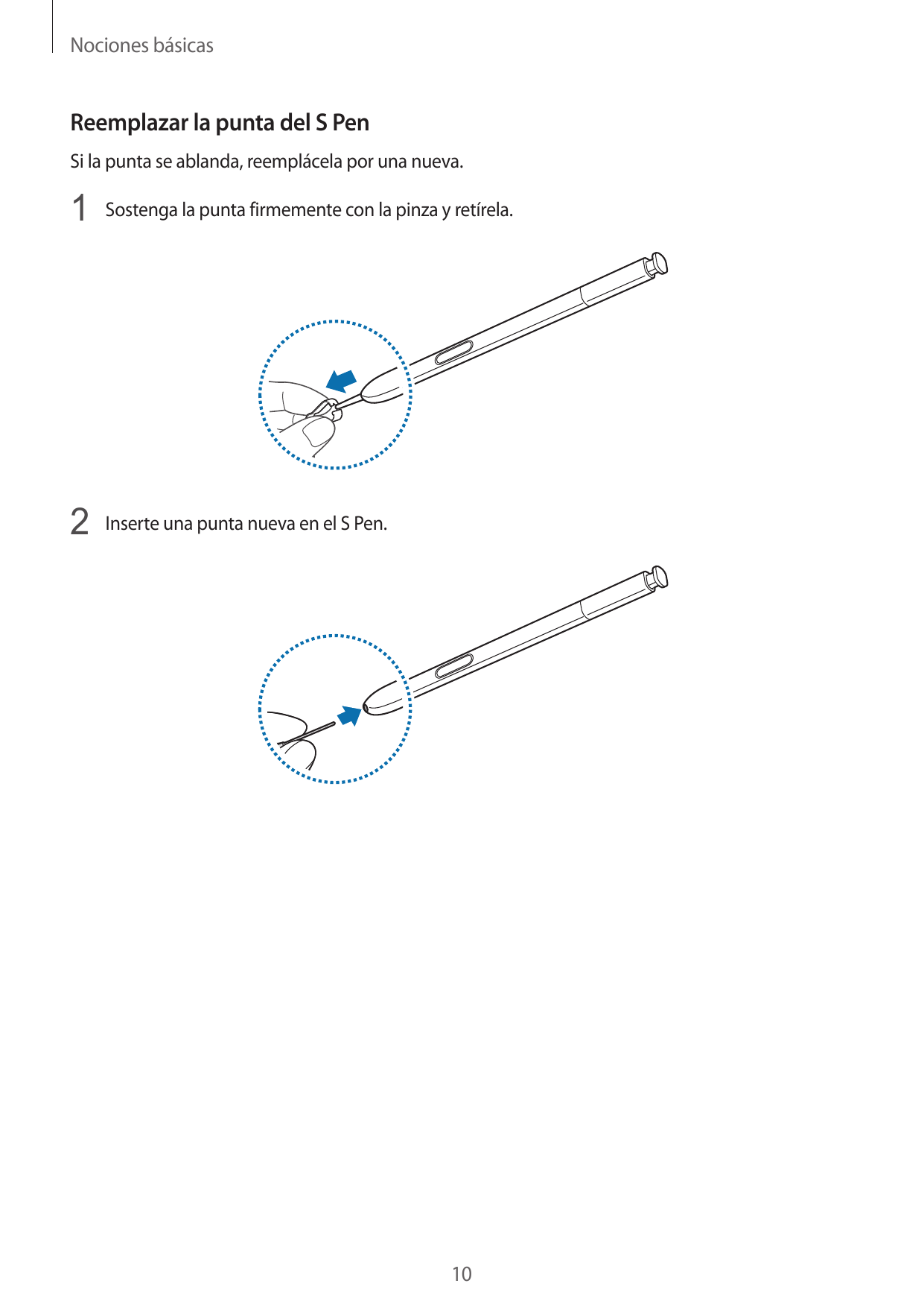 Nociones básicasReemplazar la punta del S PenSi la punta se ablanda, reemplácela por una nueva.1 Sostenga la punta firmemente co