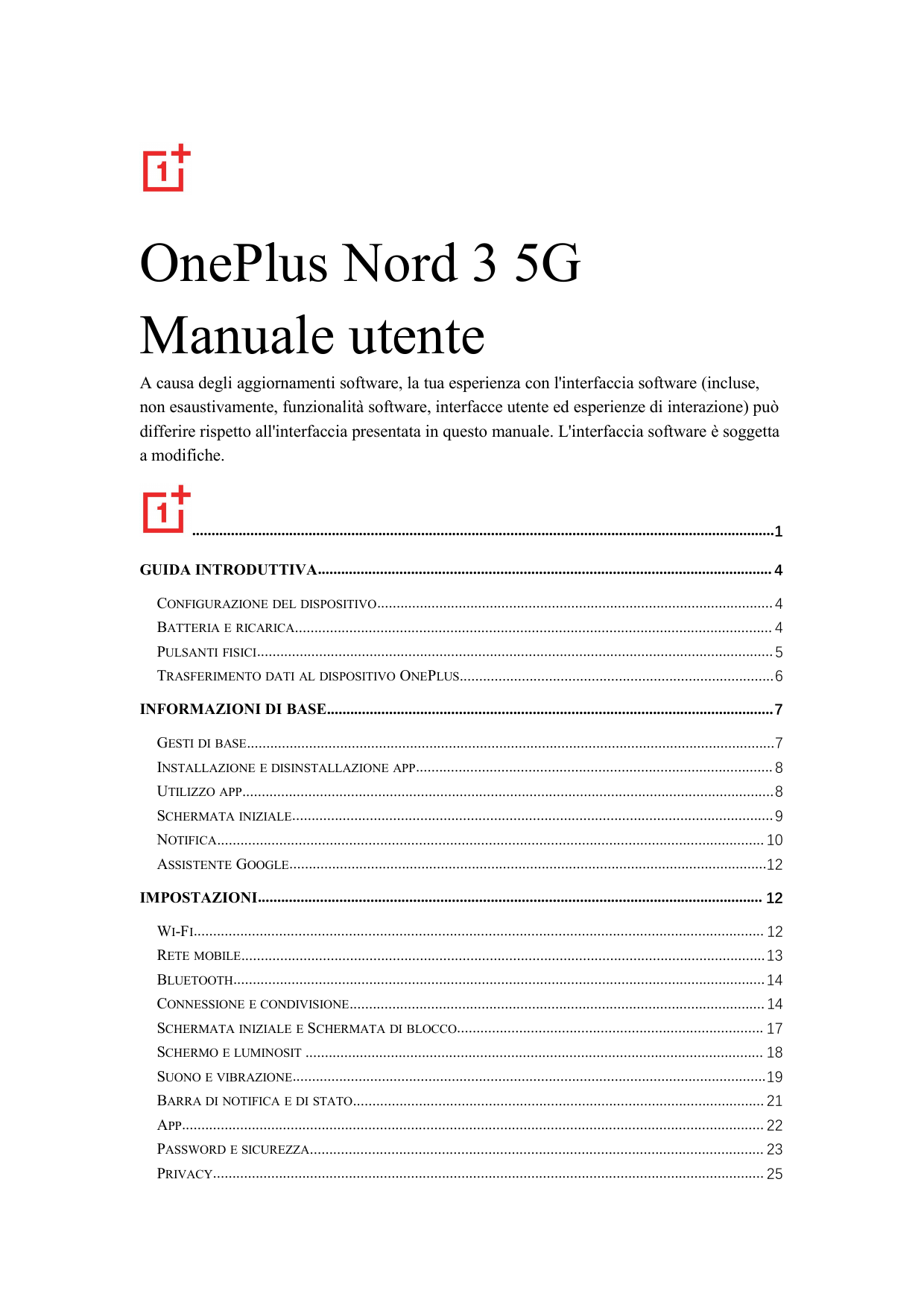 OnePlus Nord 3 5GManuale utenteA causa degli aggiornamenti software, la tua esperienza con l'interfaccia software (incluse,non e