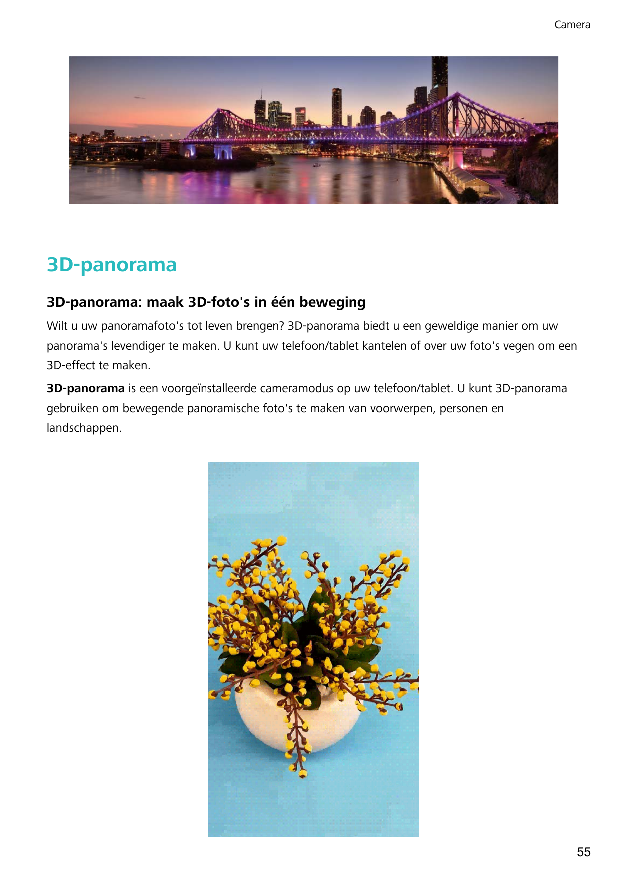 Camera3D-panorama3D-panorama: maak 3D-foto's in één bewegingWilt u uw panoramafoto's tot leven brengen? 3D-panorama biedt u een 
