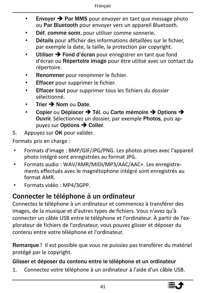 FrançaisEnvoyer � Par MMS pour envoyer en tant que message photoou Par Bluetooth pour envoyer vers un appareil Bluetooth.• Déf. 