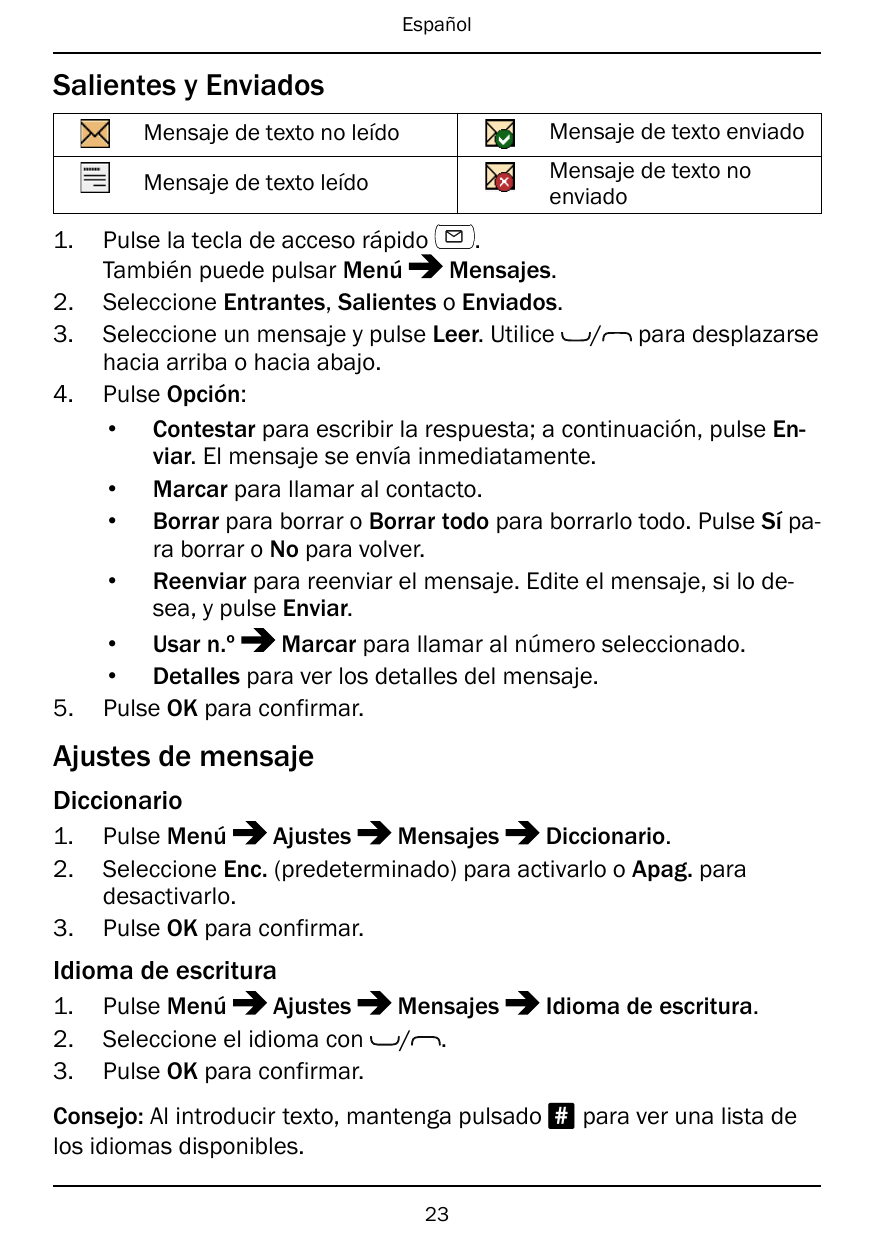 EspañolSalientes y Enviados1.2.3.4.5.Mensaje de texto no leídoMensaje de texto enviadoMensaje de texto leídoMensaje de texto noe