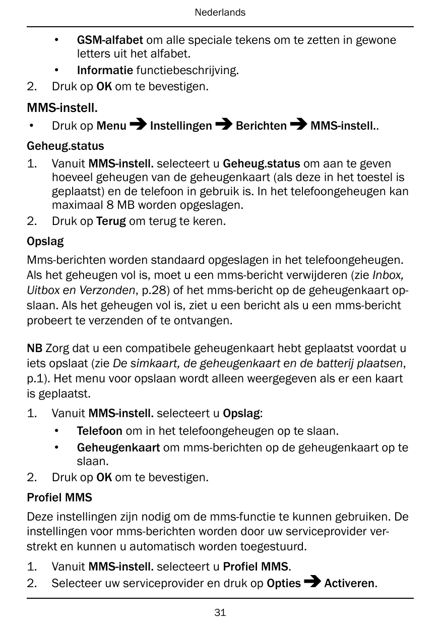 Nederlands•2.GSM-alfabet om alle speciale tekens om te zetten in gewoneletters uit het alfabet.• Informatie functiebeschrijving.