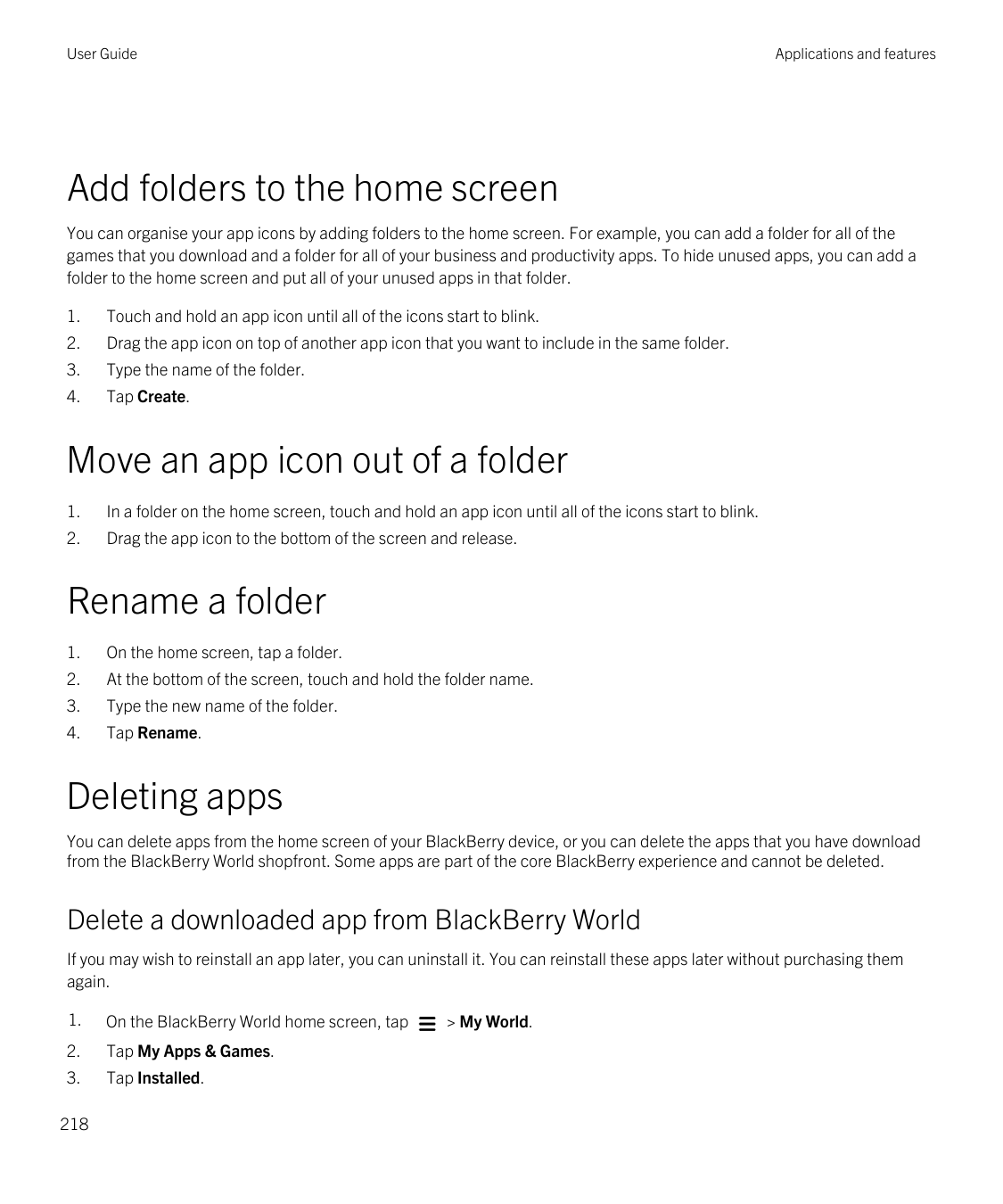 User GuideApplications and featuresAdd folders to the home screenYou can organise your app icons by adding folders to the home s