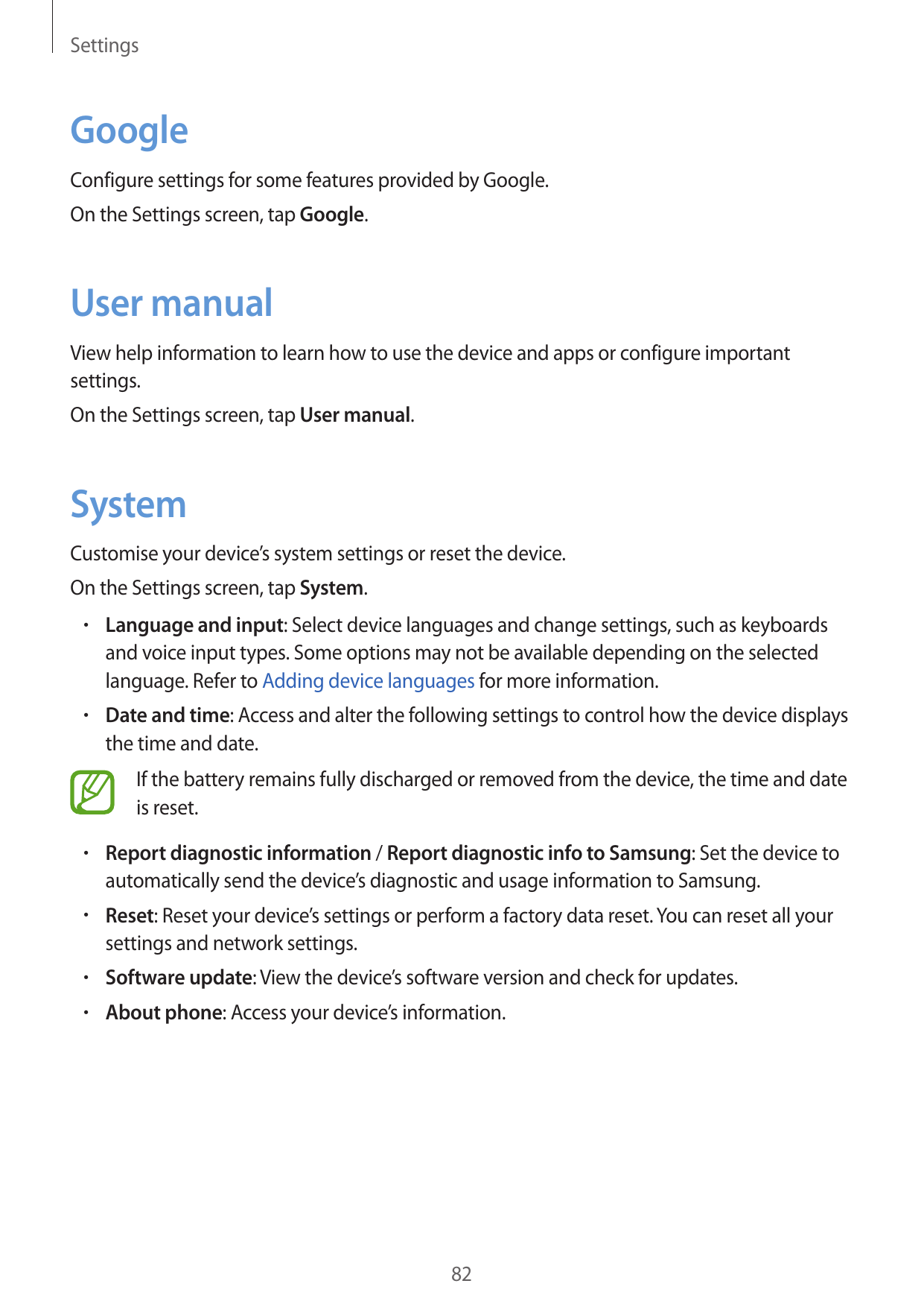 SettingsGoogleConfigure settings for some features provided by Google.On the Settings screen, tap Google.User manualView help in