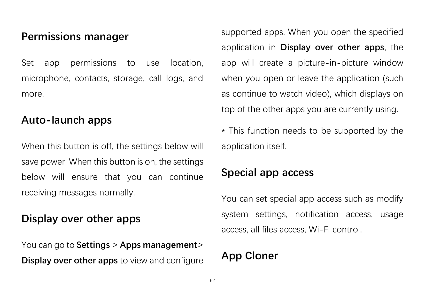 supported apps. When you open the specifiedPermissions managerapplication in Display over other apps, theSetapppermissionstousel