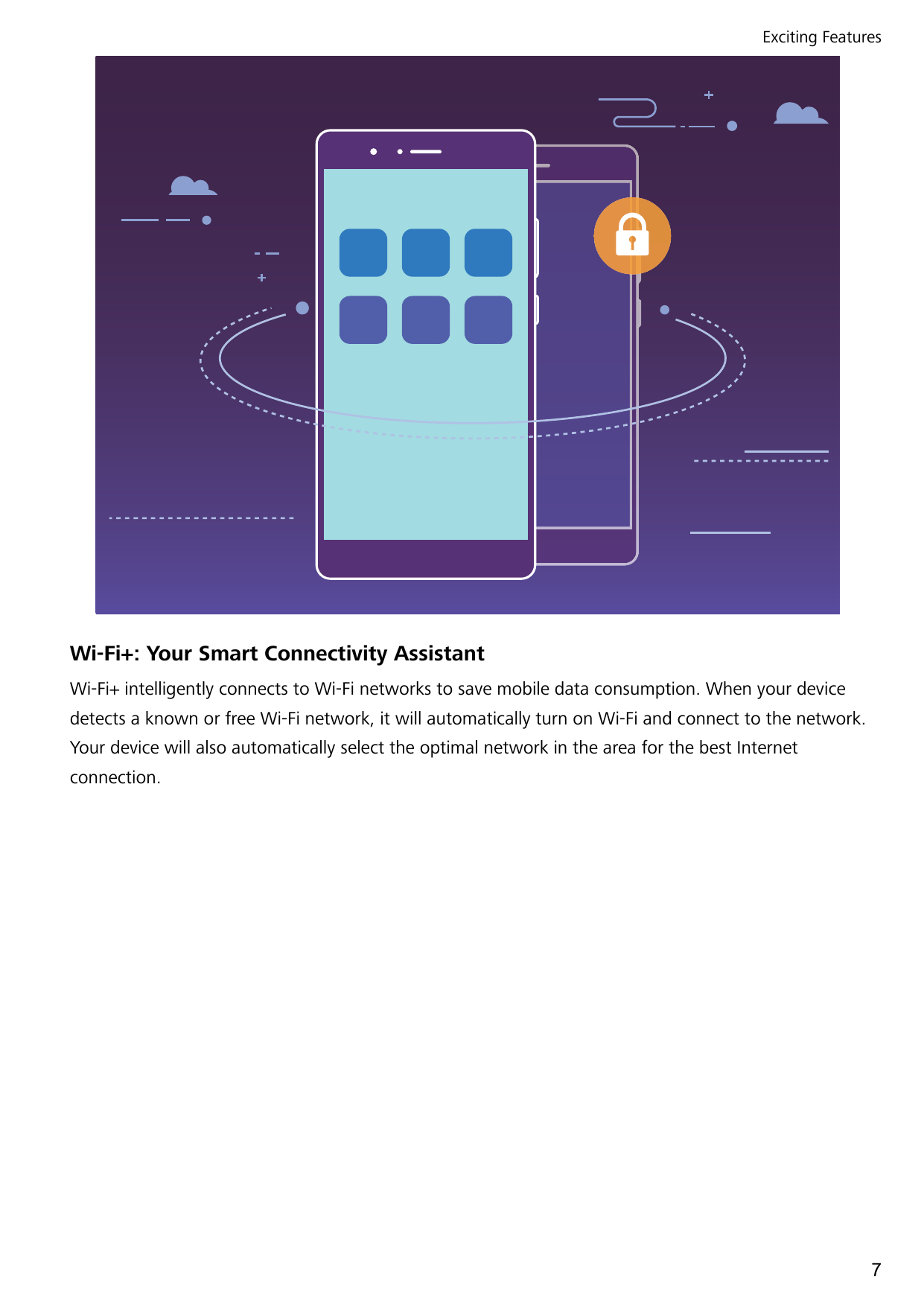 Exciting FeaturesWi-Fi+: Your Smart Connectivity AssistantWi-Fi+ intelligently connects to Wi-Fi networks to save mobile data co