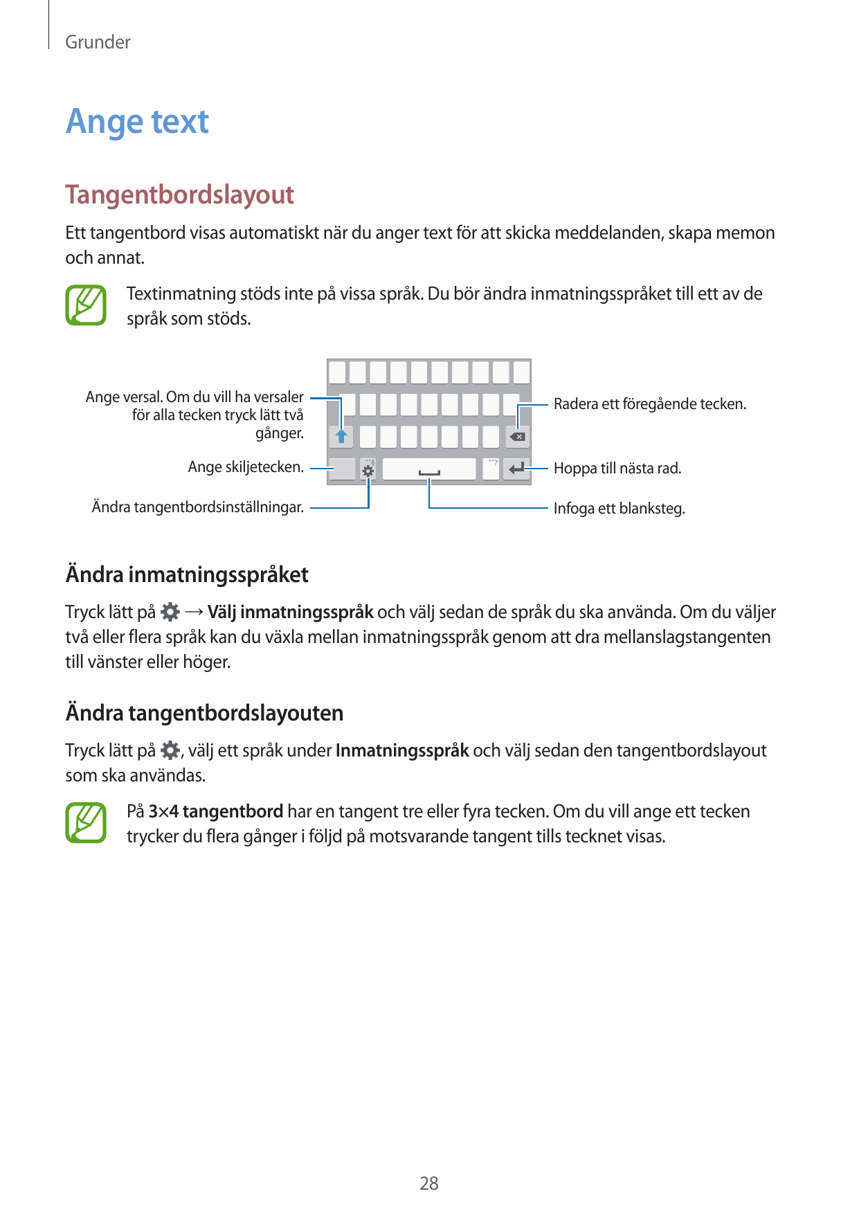 GrunderAnge textTangentbordslayoutEtt tangentbord visas automatiskt när du anger text för att skicka meddelanden, skapa memonoch