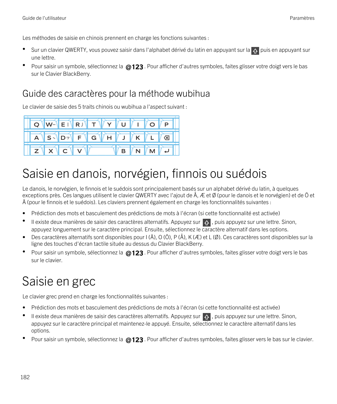 Guide de l'utilisateurParamètresLes méthodes de saisie en chinois prennent en charge les fonctions suivantes :•Sur un clavier QW
