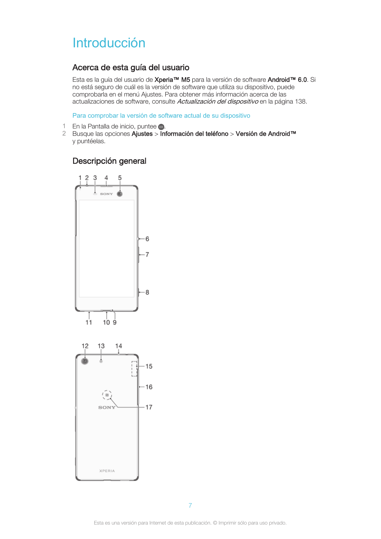 IntroducciónAcerca de esta guía del usuarioEsta es la guía del usuario de Xperia™ M5 para la versión de software Android™ 6.0. S