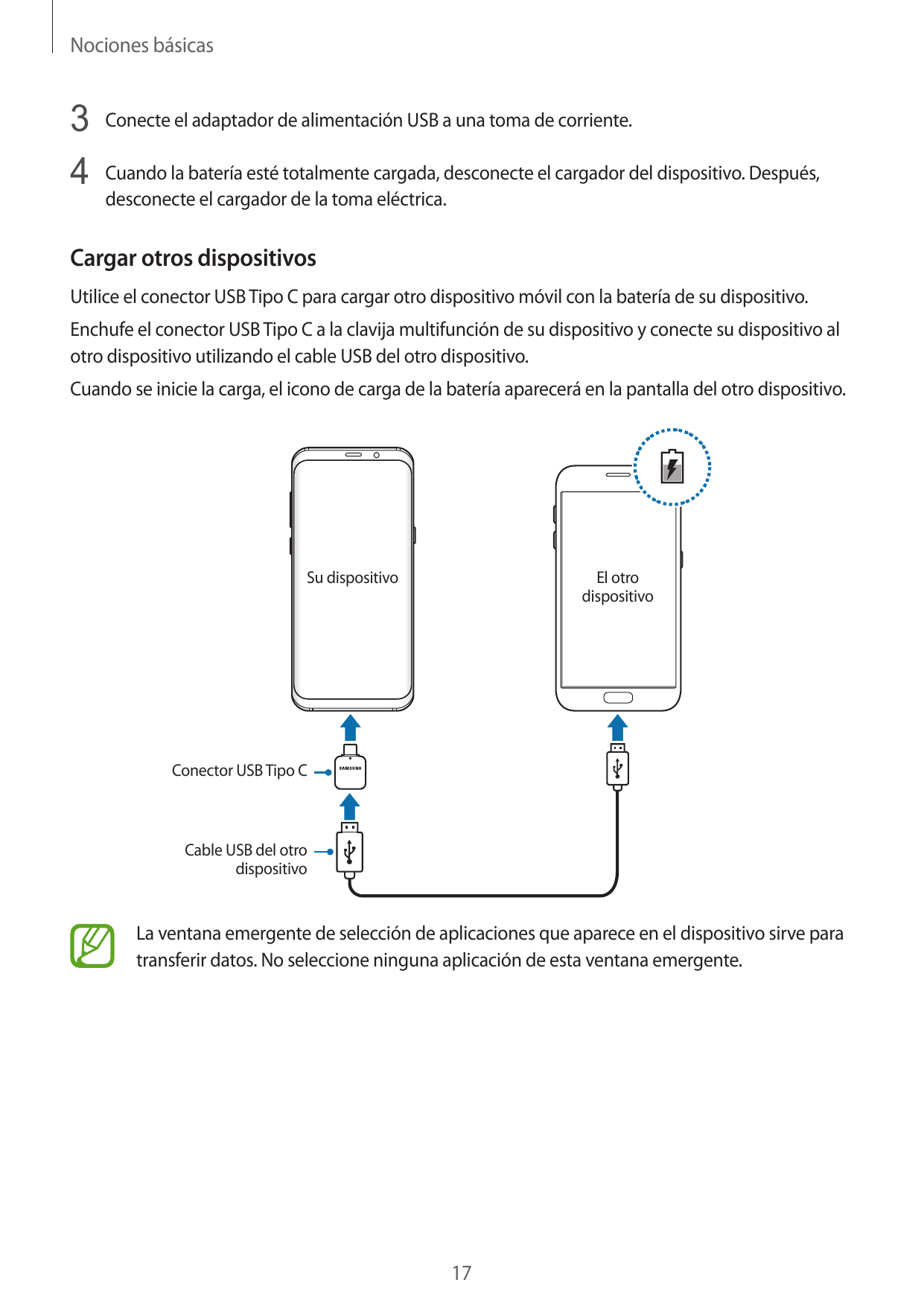 Nociones básicas3 Conecte el adaptador de alimentación USB a una toma de corriente.4 Cuando la batería esté totalmente cargada, 