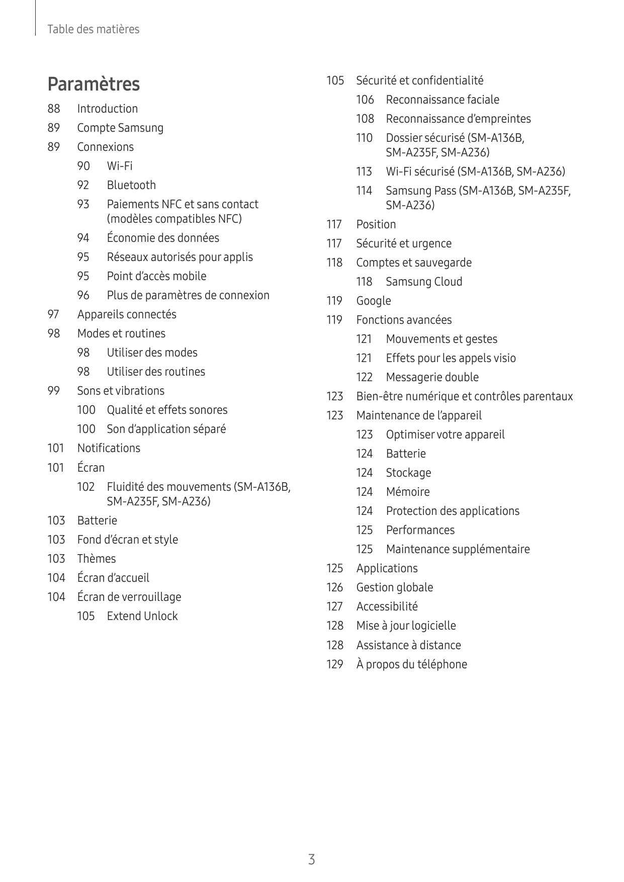 Table des matièresParamètres105 Sécurité et confidentialité106 Reconnaissance faciale88Introduction89108 Reconnaissance d’emprei