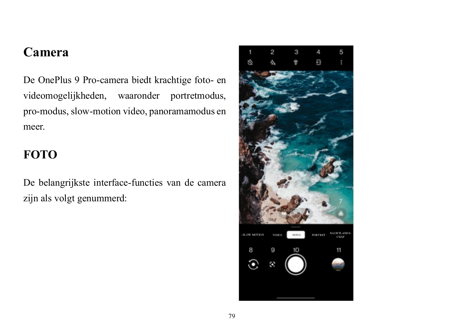 CameraDe OnePlus 9 Pro-camera biedt krachtige foto- envideomogelijkheden,waaronderportretmodus,pro-modus, slow-motion video, pan