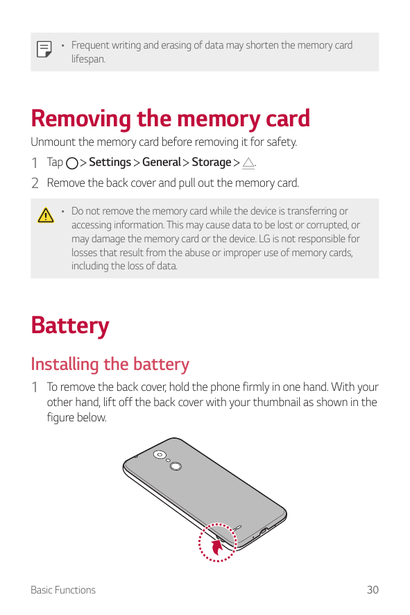 • Frequent writing and erasing of data may shorten the memory cardlifespan.Removing the memory cardUnmount the memory card befor