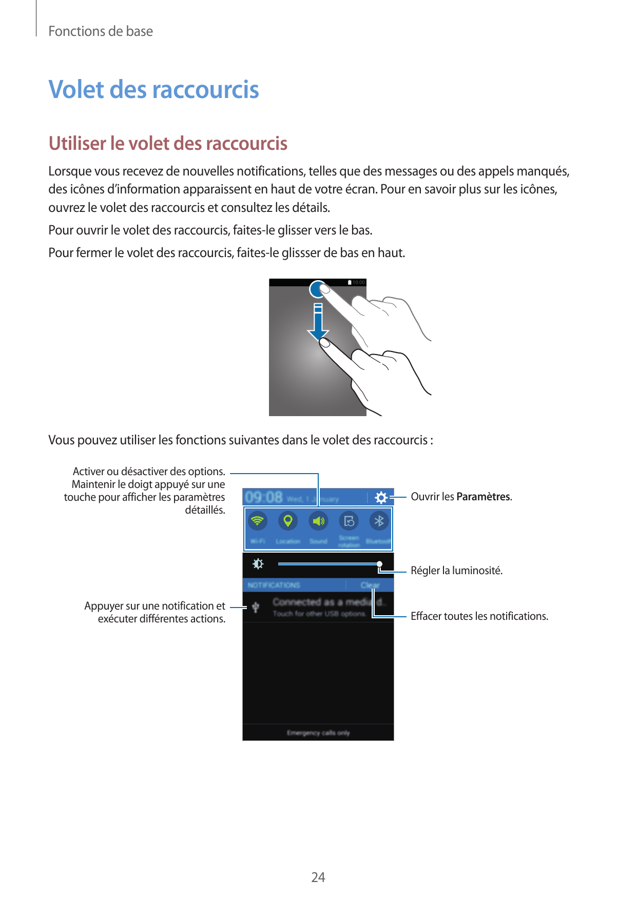 Fonctions de baseVolet des raccourcisUtiliser le volet des raccourcisLorsque vous recevez de nouvelles notifications, telles que