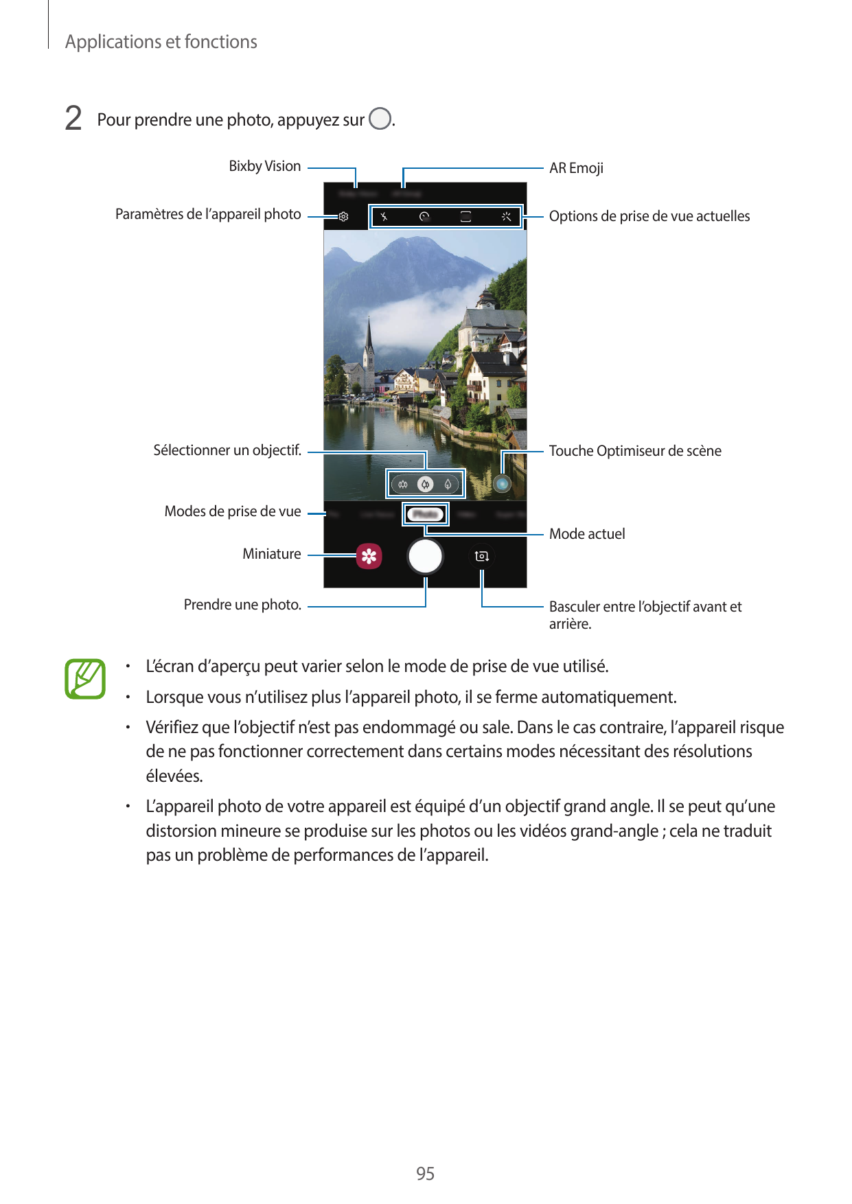 Applications et fonctions2 Pour prendre une photo, appuyez sur.Bixby VisionAR EmojiParamètres de l’appareil photoOptions de pris