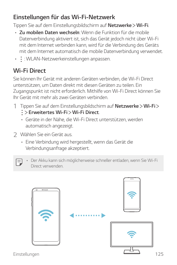 Einstellungen für das Wi-Fi-NetzwerkTippen Sie auf dem Einstellungsbildschirm auf Netzwerke Wi-Fi.• Zu mobilen Daten wechseln: W