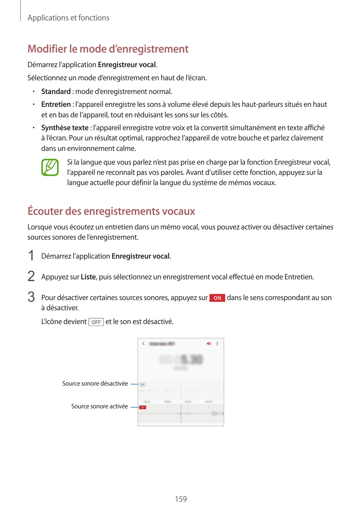 Applications et fonctionsModifier le mode d’enregistrementDémarrez l’application Enregistreur vocal.Sélectionnez un mode d’enreg