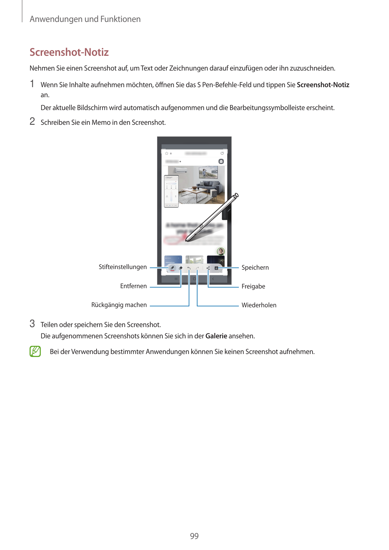 Anwendungen und FunktionenScreenshot-NotizNehmen Sie einen Screenshot auf, um Text oder Zeichnungen darauf einzufügen oder ihn z
