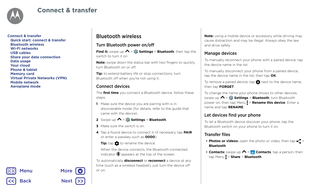 Connect & transferConnect & transferQuick start: connect & transferBluetooth wirelessWi-Fi networksUSB cablesShare your data con