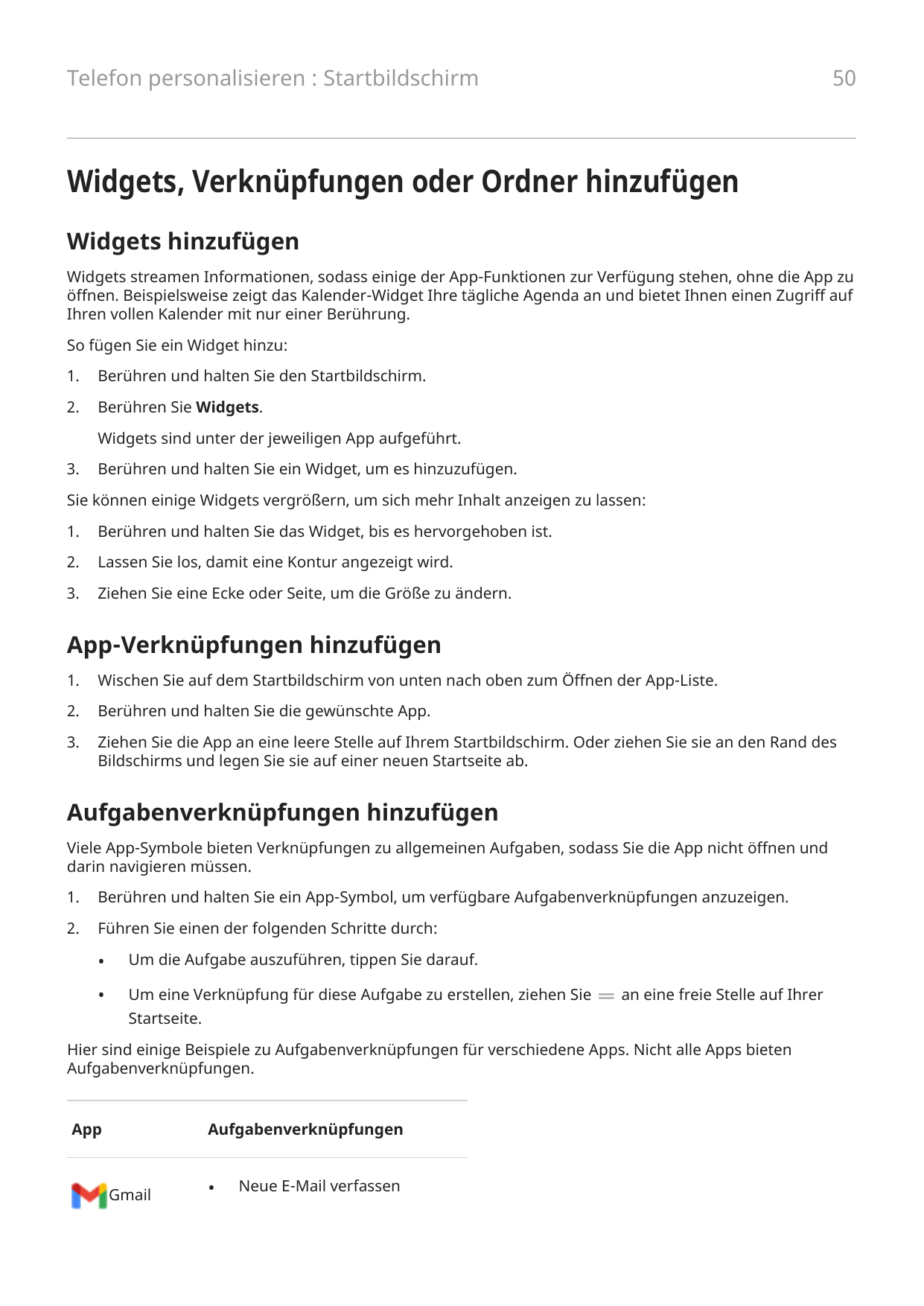 Telefon personalisieren : Startbildschirm50Widgets, Verknüpfungen oder Ordner hinzufügenWidgets hinzufügenWidgets streamen Infor