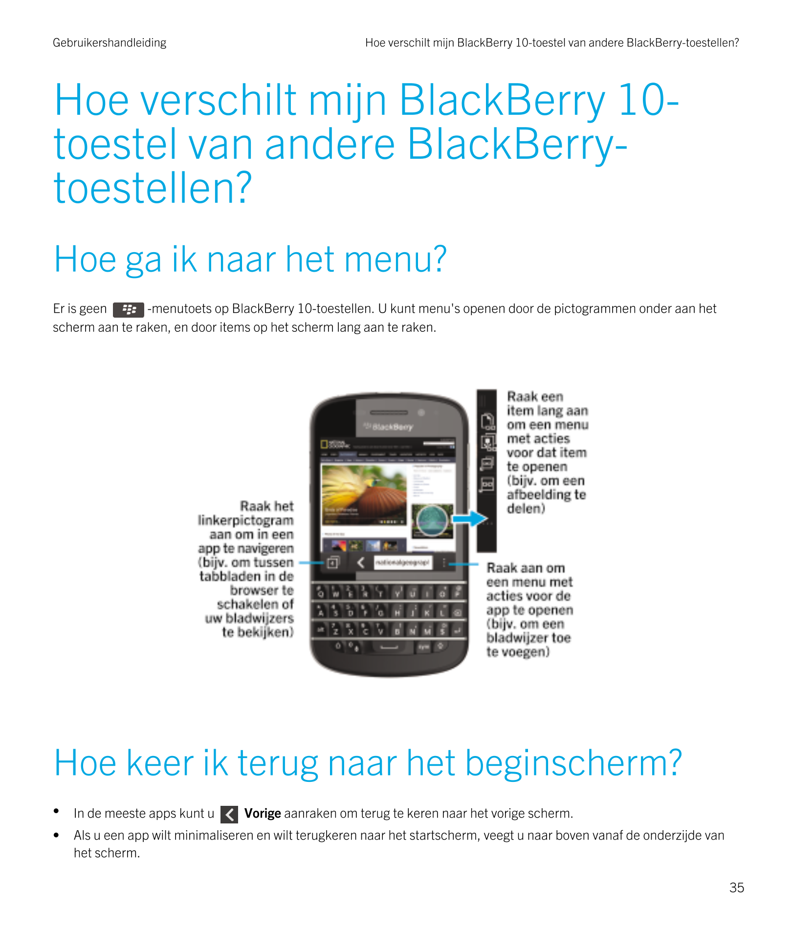 Gebruikershandleiding Hoe verschilt mijn BlackBerry 10-toestel van andere BlackBerry-toestellen?
Hoe verschilt mijn  BlackBerry 