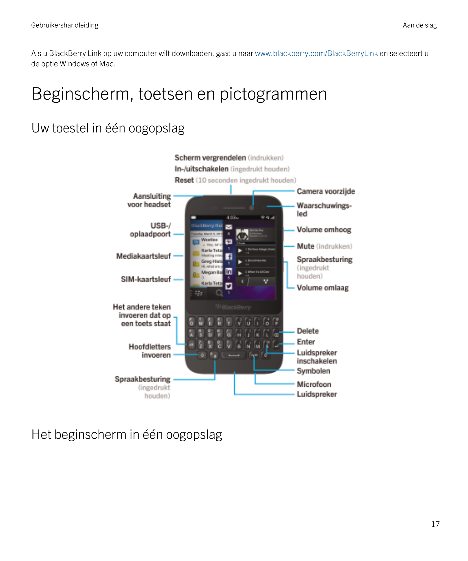 Gebruikershandleiding Aan de slag
Als u  BlackBerry Link op uw computer wilt downloaden, gaat u naar  www.blackberry.com/BlackBe