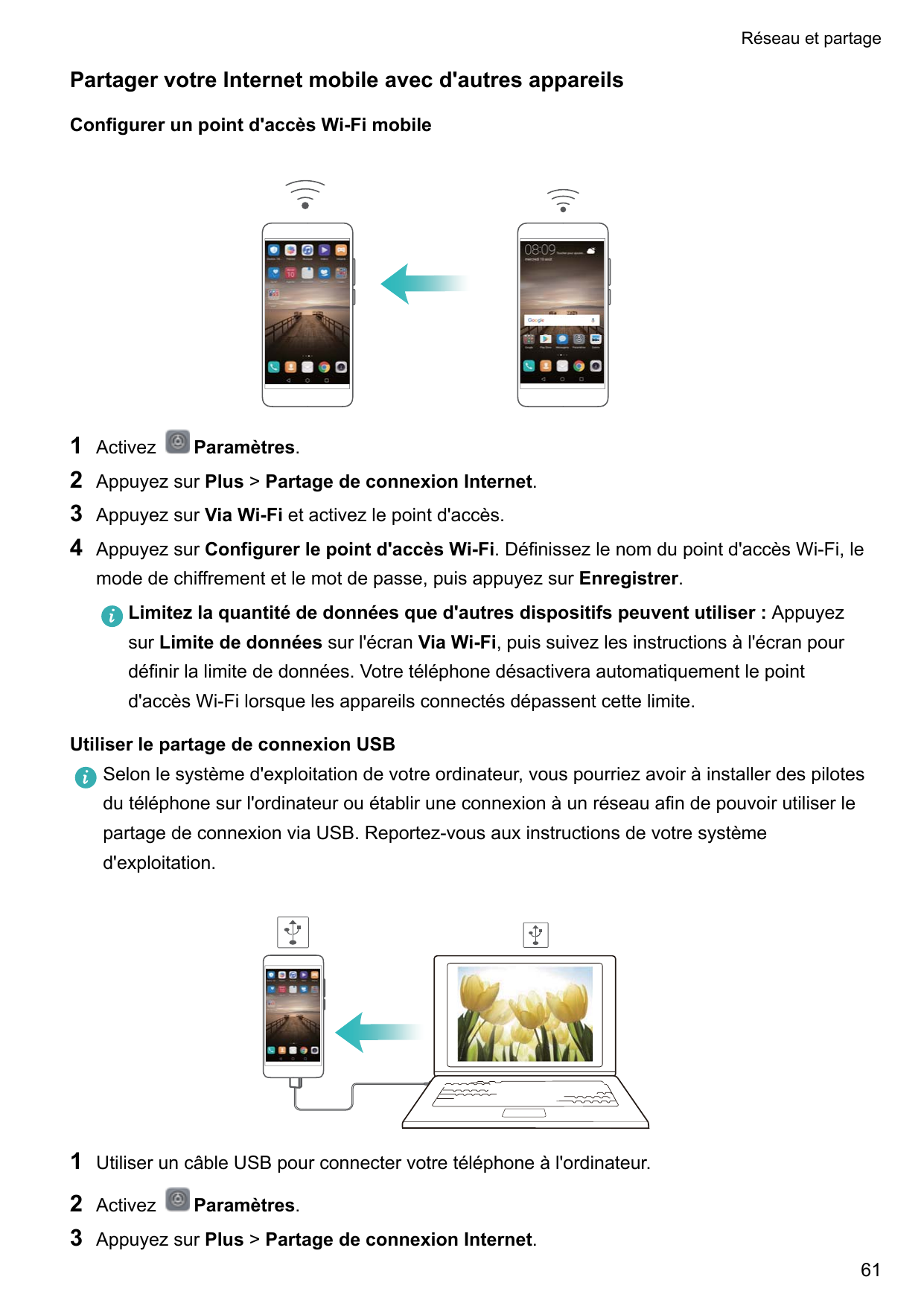 Réseau et partagePartager votre Internet mobile avec d'autres appareilsConfigurer un point d'accès Wi-Fi mobile1234ActivezParamè