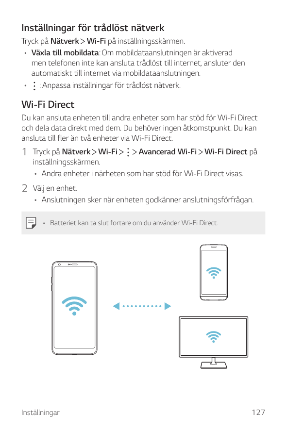 Inställningar för trådlöst nätverkTryck på Nätverk Wi-Fi på inställningsskärmen.• Växla till mobildata: Om mobildataanslutningen