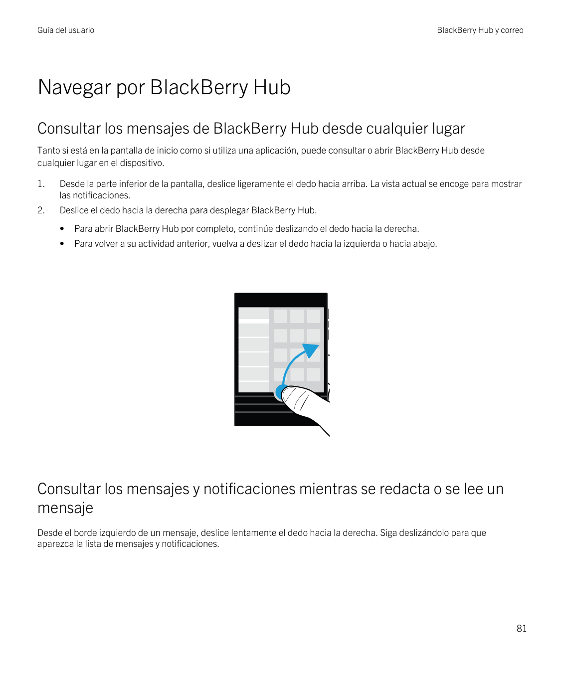 Guía del usuarioBlackBerry Hub y correoNavegar por BlackBerry HubConsultar los mensajes de BlackBerry Hub desde cualquier lugarT